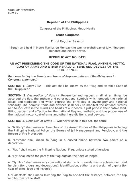 republic act 8491|Official Gazette of the Republic of the Philippines.